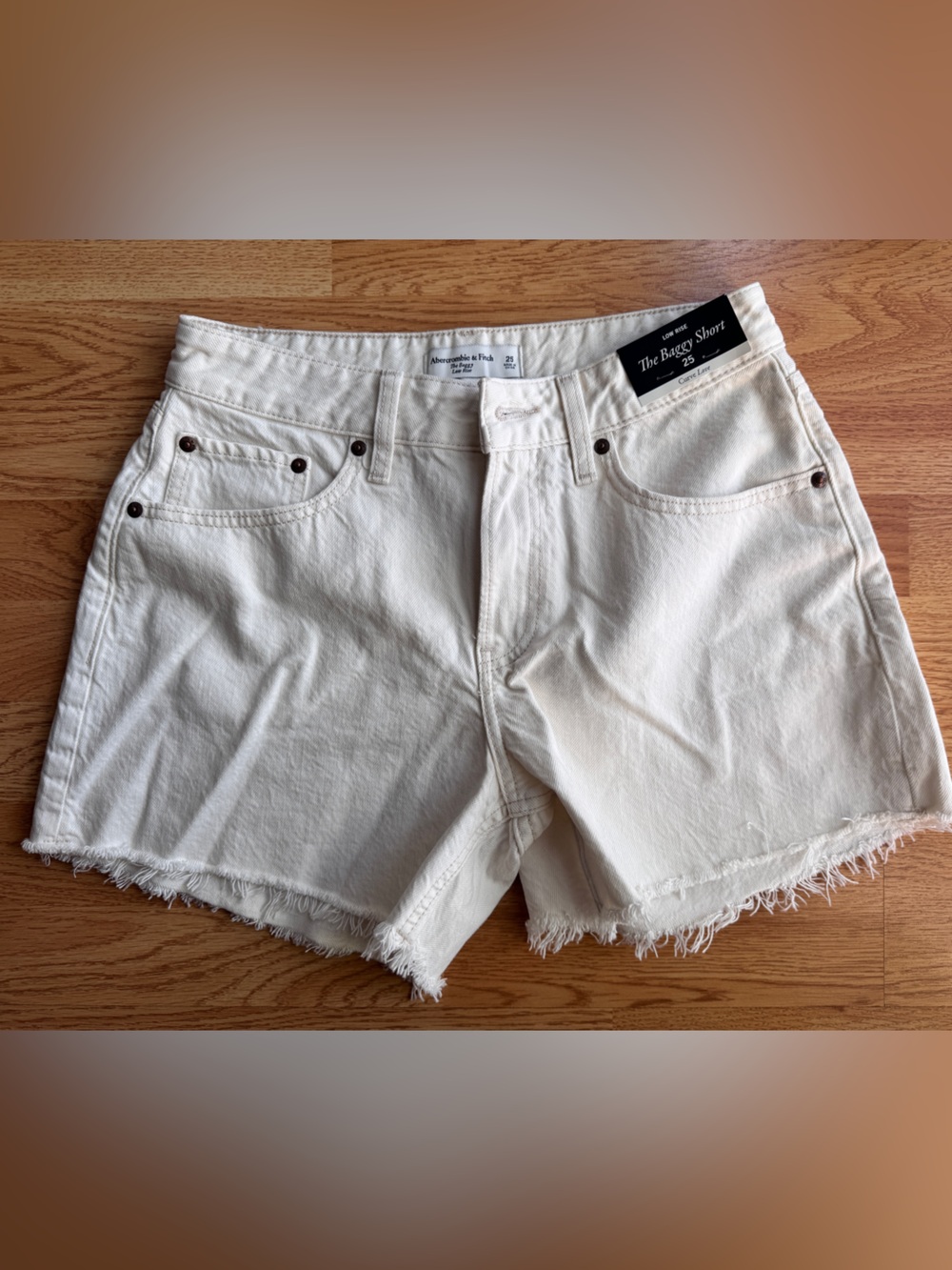 Abercrombie & Fitch Cream Frayed Hem Denim Shorts